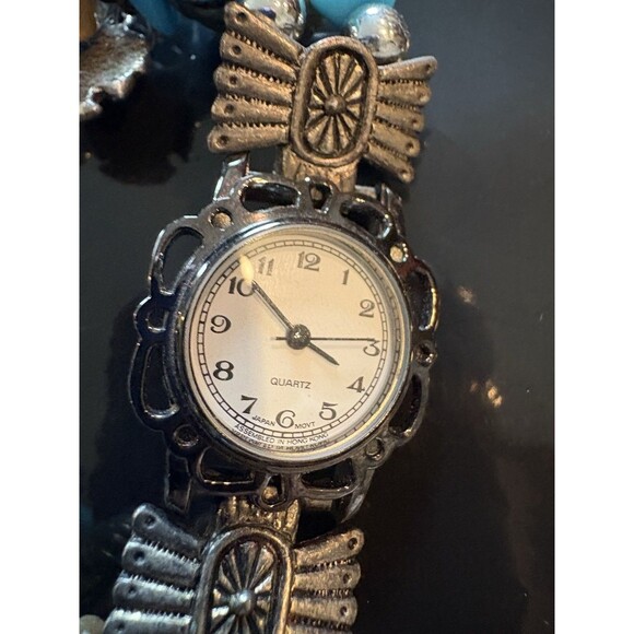 Vtg Southwest Watch Women 25mm Silver Tone Beaded Bracelet Band-Untested - Picture 2 of 9